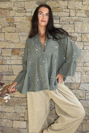 Santos Cotton Zahra Embroidered Smock Khaki /5=